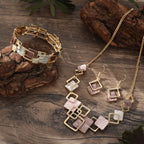 Color Painting Oil Geometric Square Ear Studs Bracelet And Necklace Set