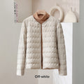 Womens Short Puff Jacket With A Ruffled Crew Neck