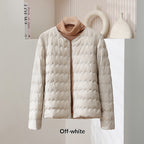 Womens Short Puff Jacket With A Ruffled Crew Neck