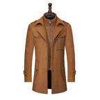 Men's Woolen Coat Double Collar Standard Vertical Zipper Coat Jacket