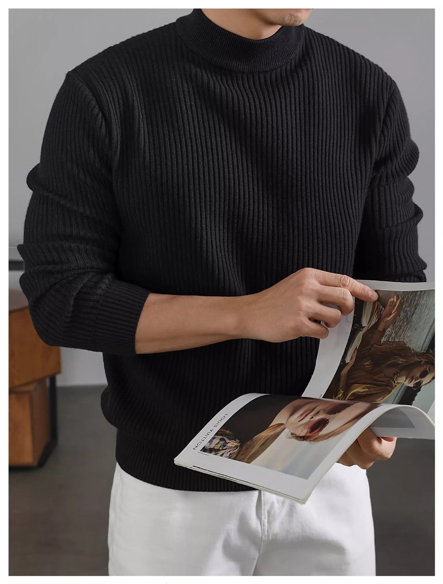 Mens Warm Korean-style With Vertical Stripes For Layering