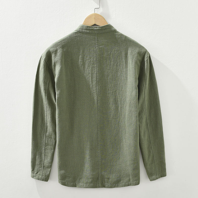 Mens Retro Linen Long-Sleeve Shirt