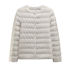 Womens Short Puff Jacket With A Ruffled Crew Neck