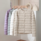 Womens Short Puff Jacket With A Ruffled Crew Neck