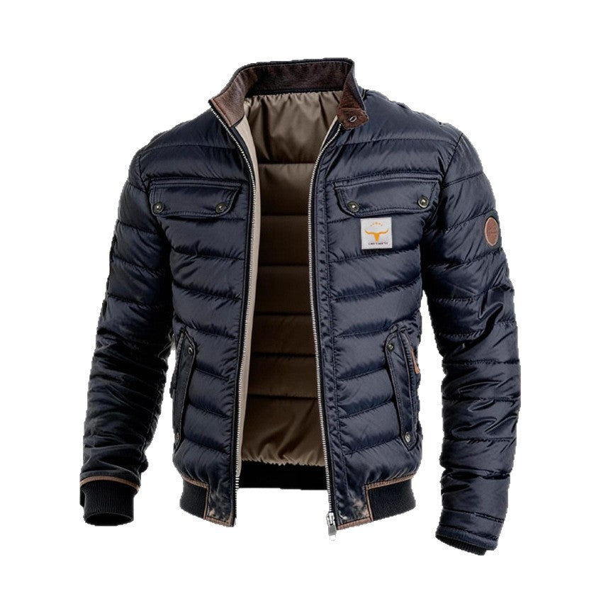 Vintage Leather Quilted Patchwork Thermal ZipUp Outdoor Jacket
