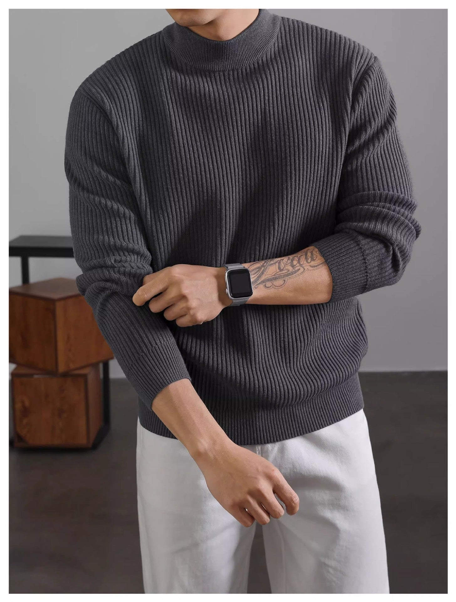 Mens Warm Korean-style With Vertical Stripes For Layering