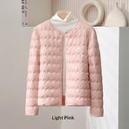 Womens Short Puff Jacket With A Ruffled Crew Neck