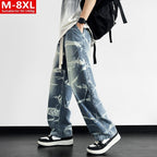 Fashionable Wide Leg Straight Cut Loose Fit Stretchy Casual Denim Jeans