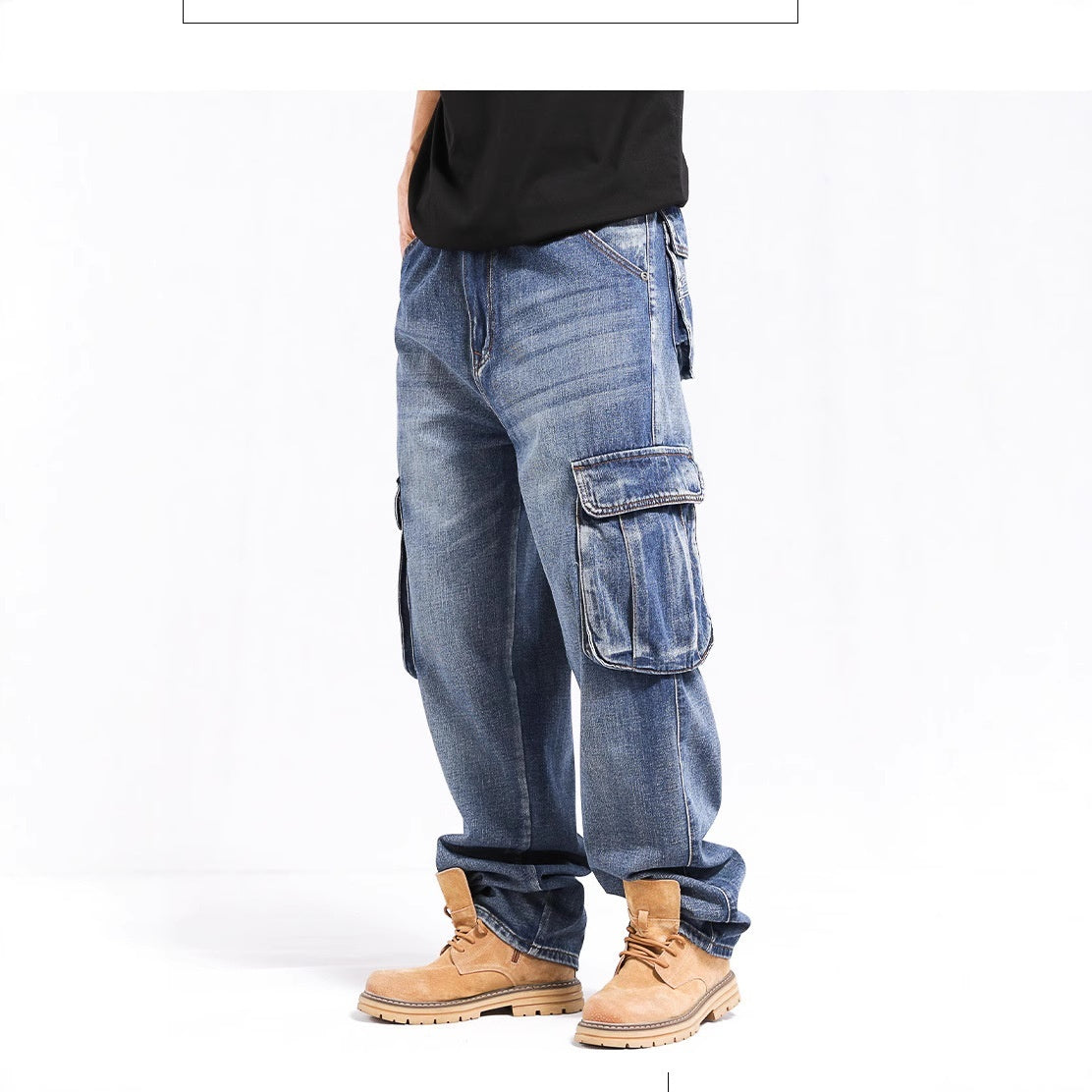 Tall Plus-size Stylish Wide-leg Jeans With Multiple Pockets