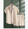 Men's Jacquard Casual Short Sleeve Shirt Outfit