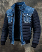 Vintage Leather Quilted Patchwork Thermal ZipUp Outdoor Jacket