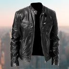Gentleman's Warm Zipper Cardigan Pocket Decorated Pu Leather Coat