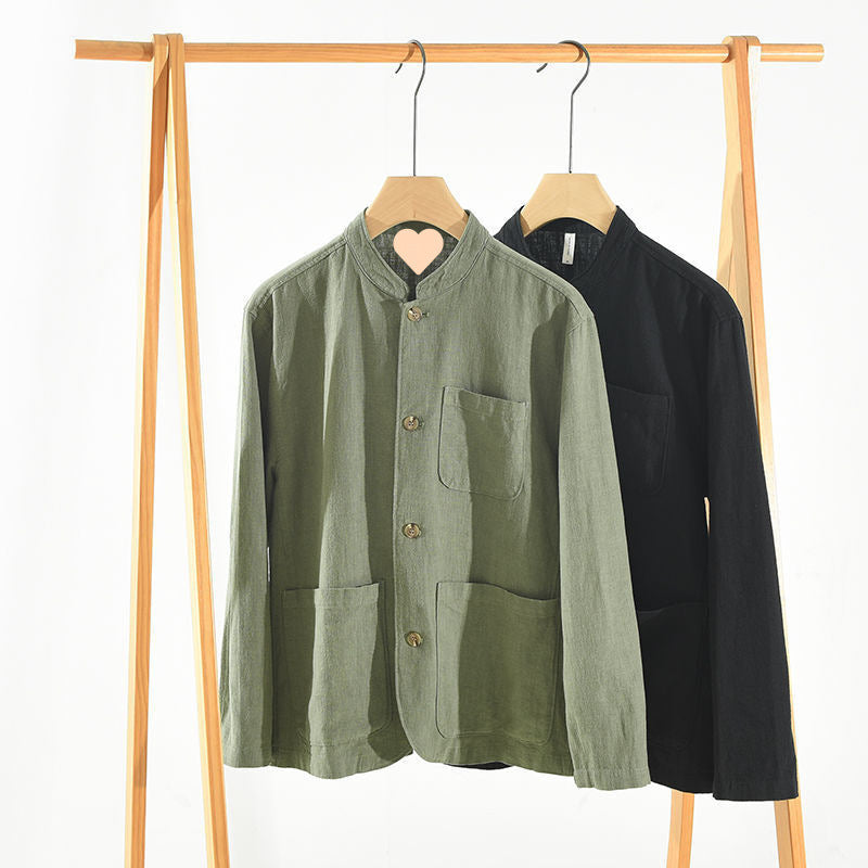 Mens Retro Linen Long-Sleeve Shirt