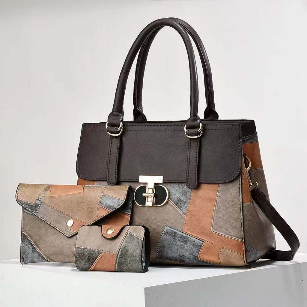 Fashionable New Contrast-color Patchwork Mother-and-child Bag