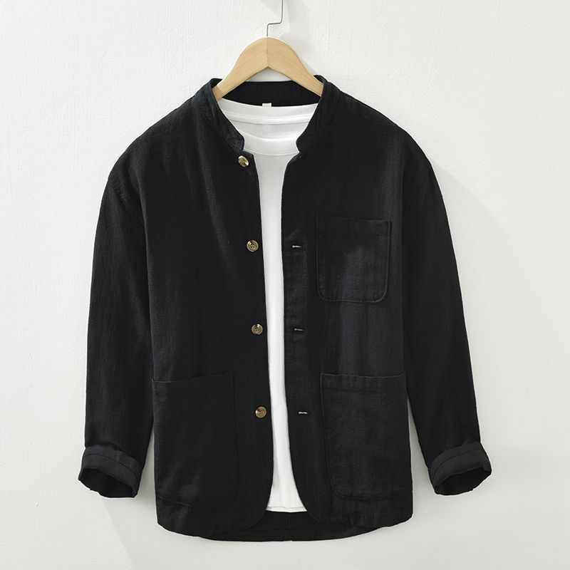 Mens Retro Linen Long-Sleeve Shirt