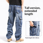 Tall Plus-size Stylish Wide-leg Jeans With Multiple Pockets