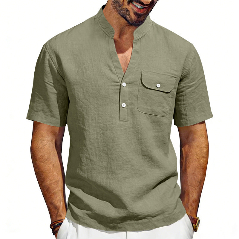 Men's Solid Color Linen T-shirt