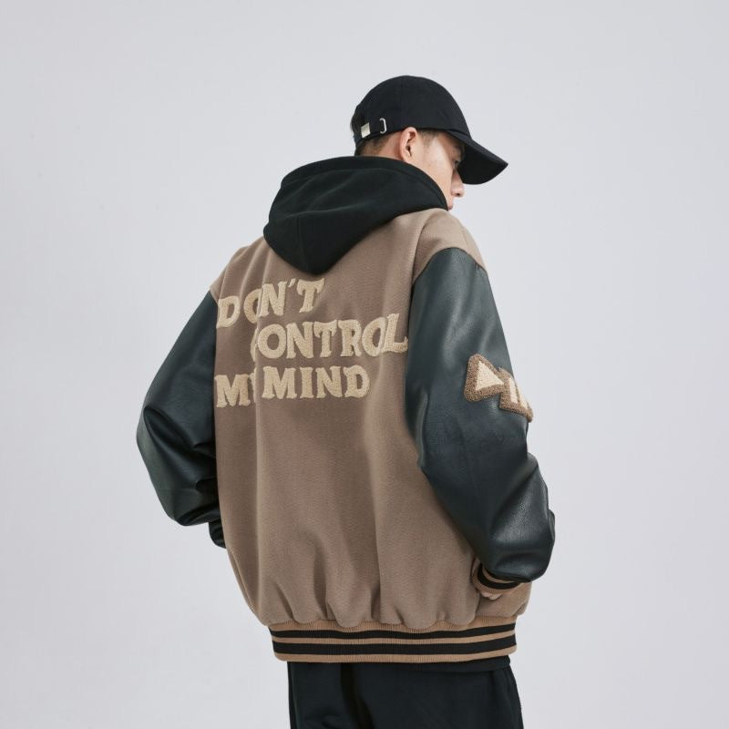 PU Leather Patchwork Casual All-Match Jacket Coat