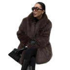 Soft Mid-length Faux Fur Coat With A Peter Pan Collar