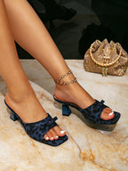 Womens Square-toe, Open-toe Leopard-print Chunky-heel Shoes