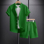 Men's Jacquard Casual Short Sleeve Shirt Outfit