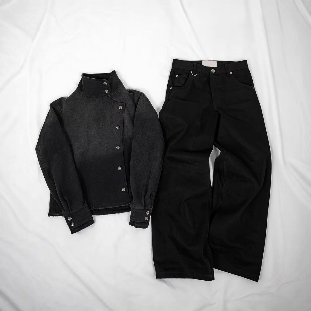 Street-style Printed Straight-leg Washed Denim Jeans