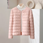 Womens Short Puff Jacket With A Ruffled Crew Neck