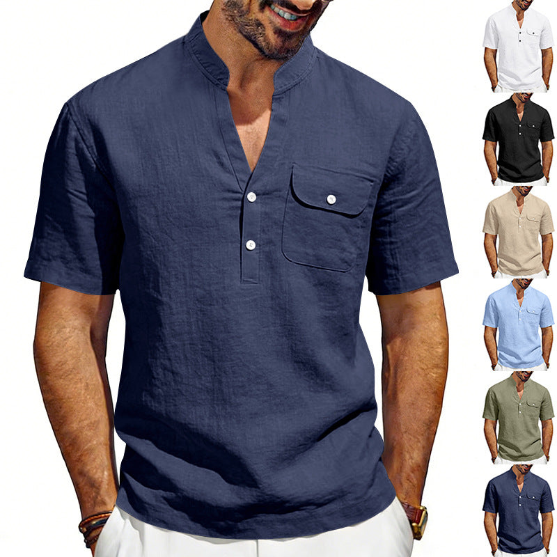 Men's Solid Color Linen T-shirt