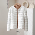 Womens Short Puff Jacket With A Ruffled Crew Neck
