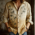 Mens Simple Lapel-Style Printed Long-Sleeve Shirt